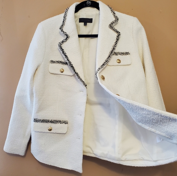 Talbots Tweedy Blazer with fringe trim - cream - Picture 10 of 12